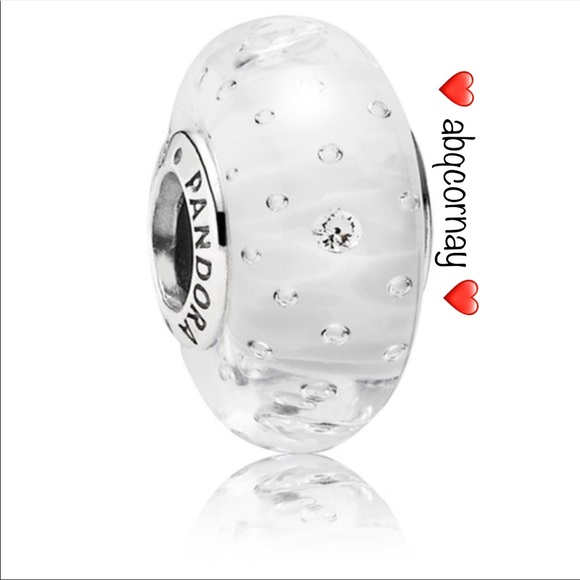 EUC Pandora 791617CZ Sterling Silver Clear Effervescence Murano Glass Bead w/ CZ - Picture 1 of 9